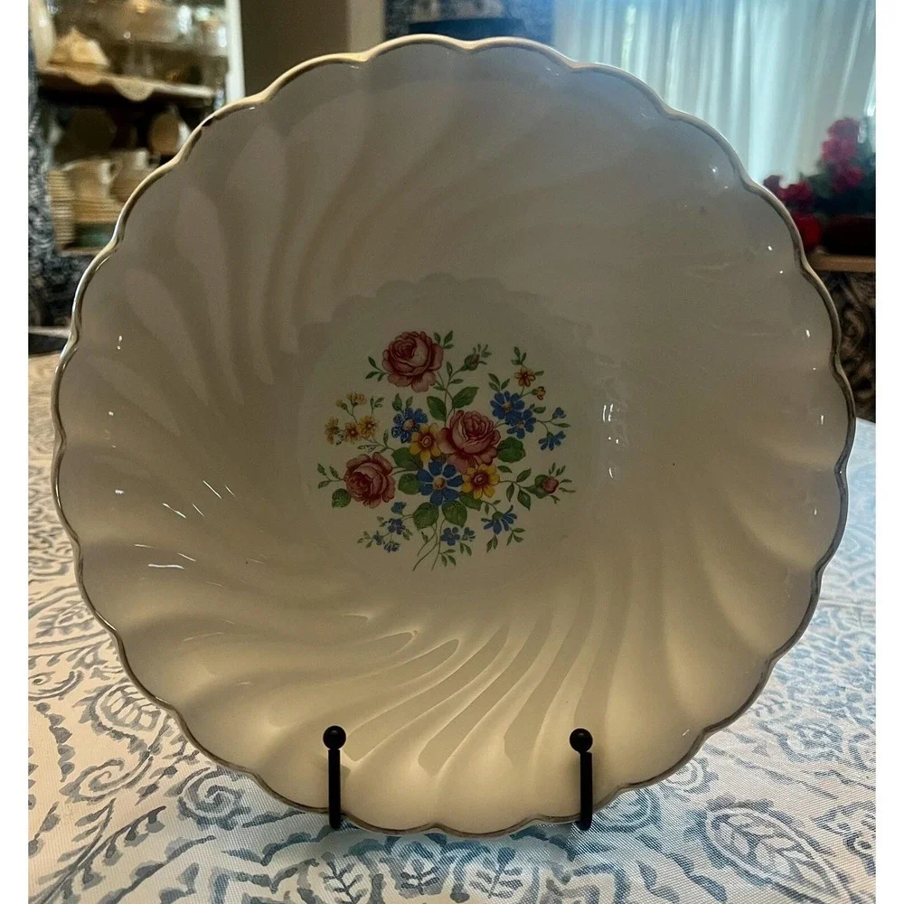 Vintage Bakerite Serving Bowl - 24k Gold Trim